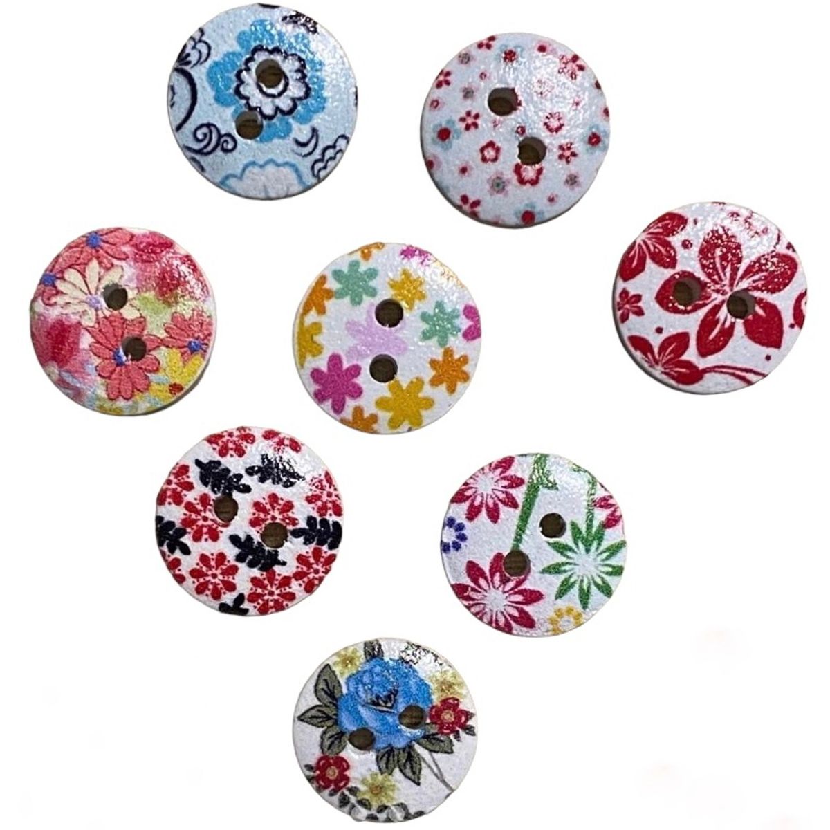 GENERICO - Set botones Madera Redondo con Flores 20 unidades