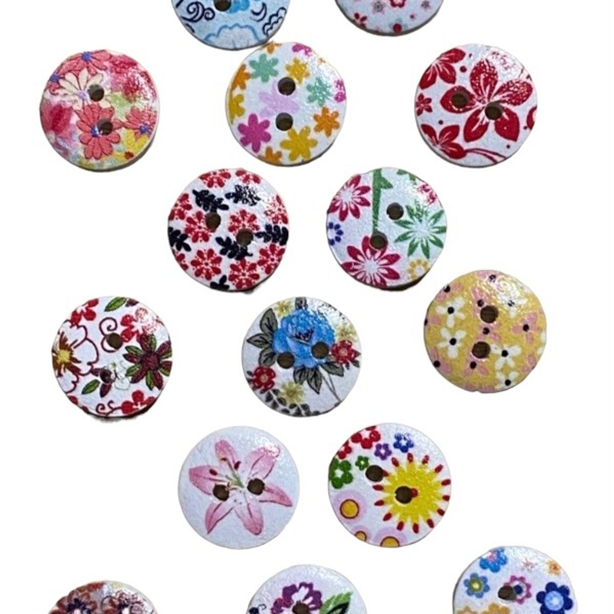 GENERICO - Set botones Madera Redondo con Flores 20 unidades