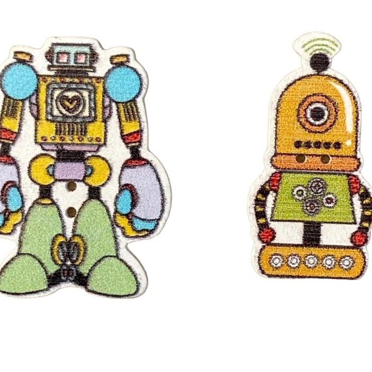 GENERICO - Set botones Madera diseño Robot 12 unidades