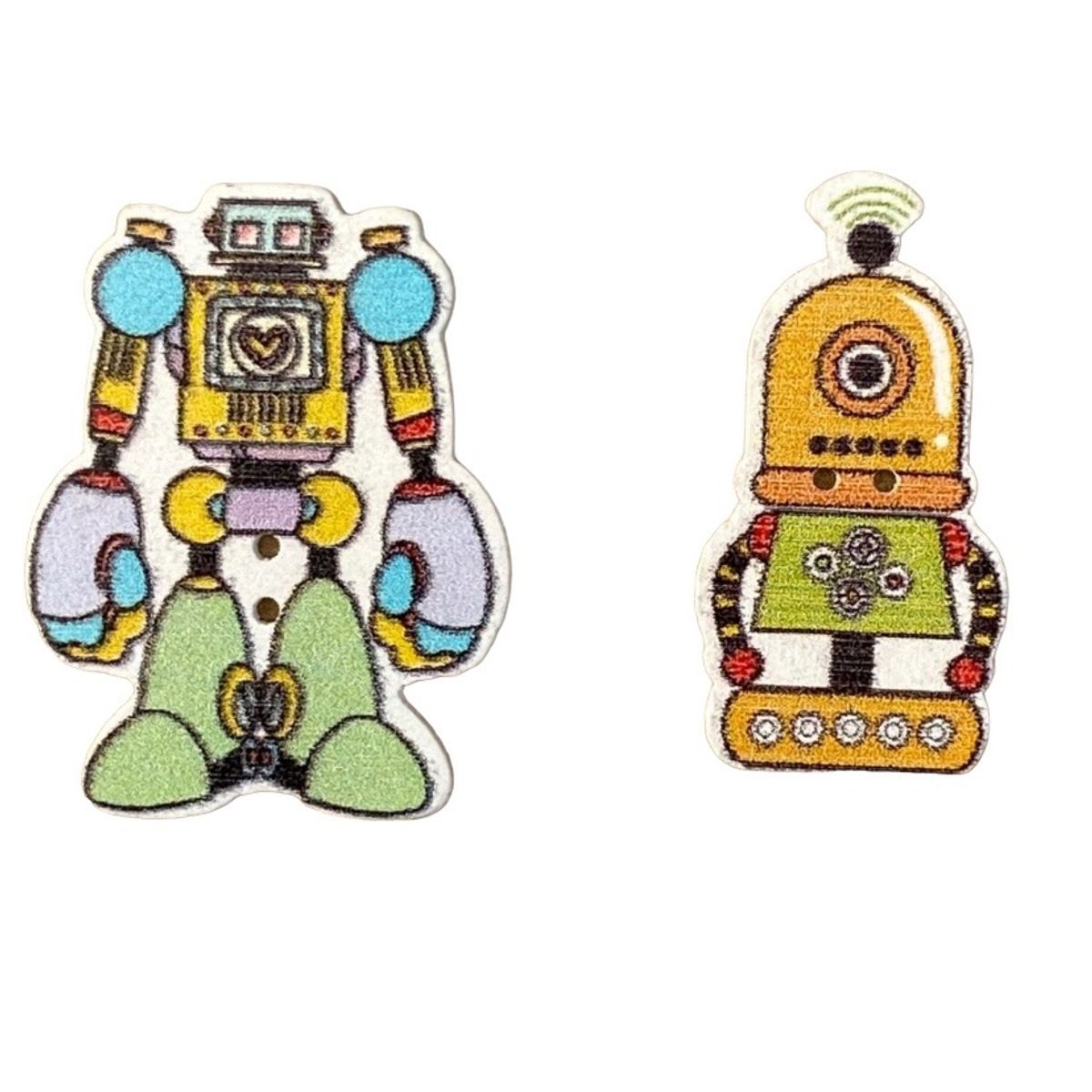 GENERICO - Set botones Madera diseño Robot 12 unidades