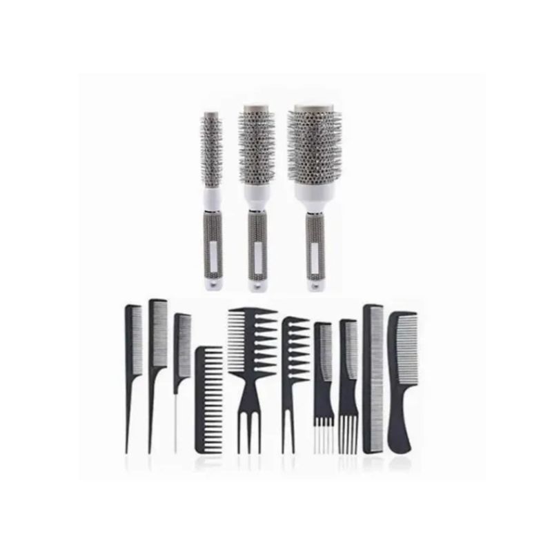 GENERICO - Set 19mm-32mm-45mm Cepillos Térmicos Brushing Alisado + Set 10 Peineta