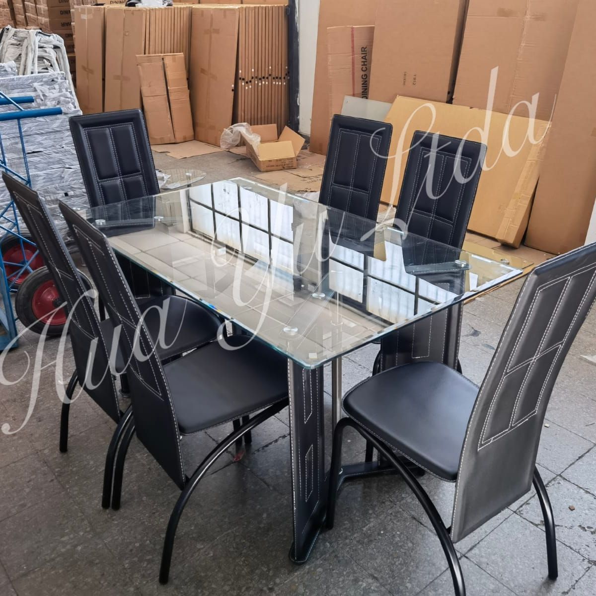 OEM - juego de comedor rectangular vidrio templado con 6 sillas    T912 N…