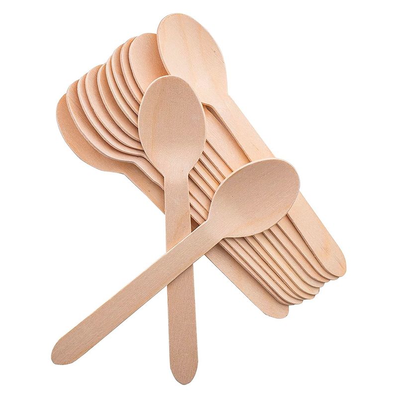 GENERICO - 100 Cucharas Desechables Cubiertos de Madera Ecológico