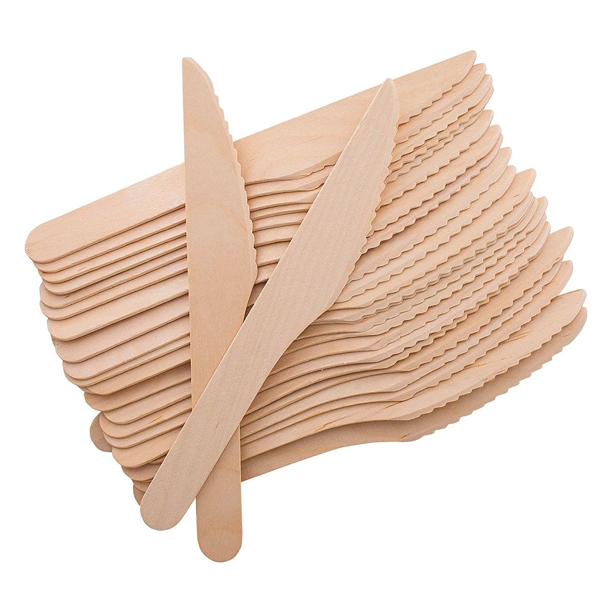 GENERICO - 100 Cuchillos Bambú Desechables Cubiertos Madera Ecológico