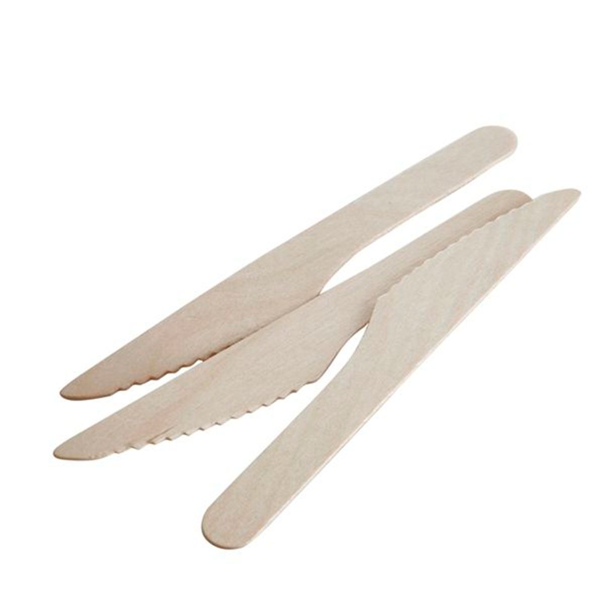 GENERICO - 100 Cuchillos Bambú Desechables Cubiertos Madera Ecológico