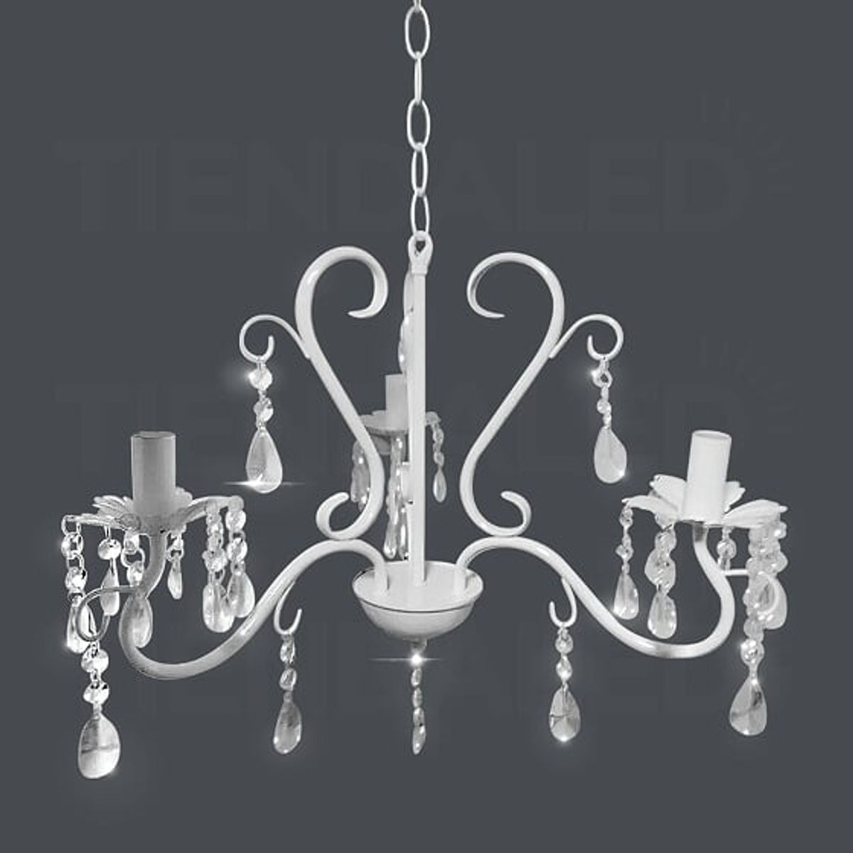GENERICO - Lampara Colgante Lagrima Candelabro Blanca 3 Soquetes E14