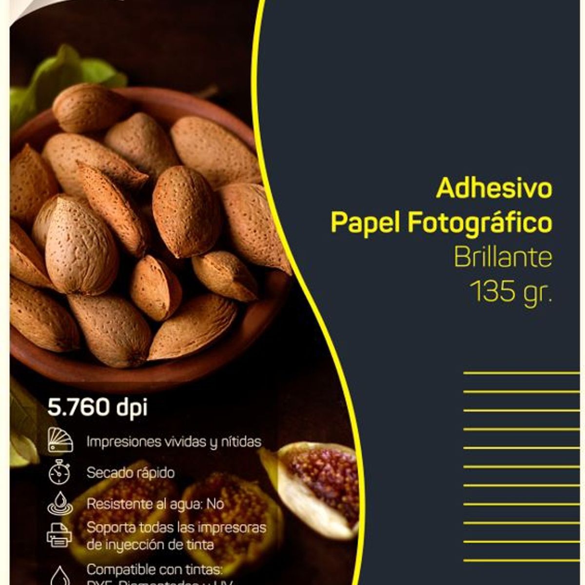 PRINT HOME - Papel fotografico brillante adhesivo 135 gr , A4 x 50 hojas
