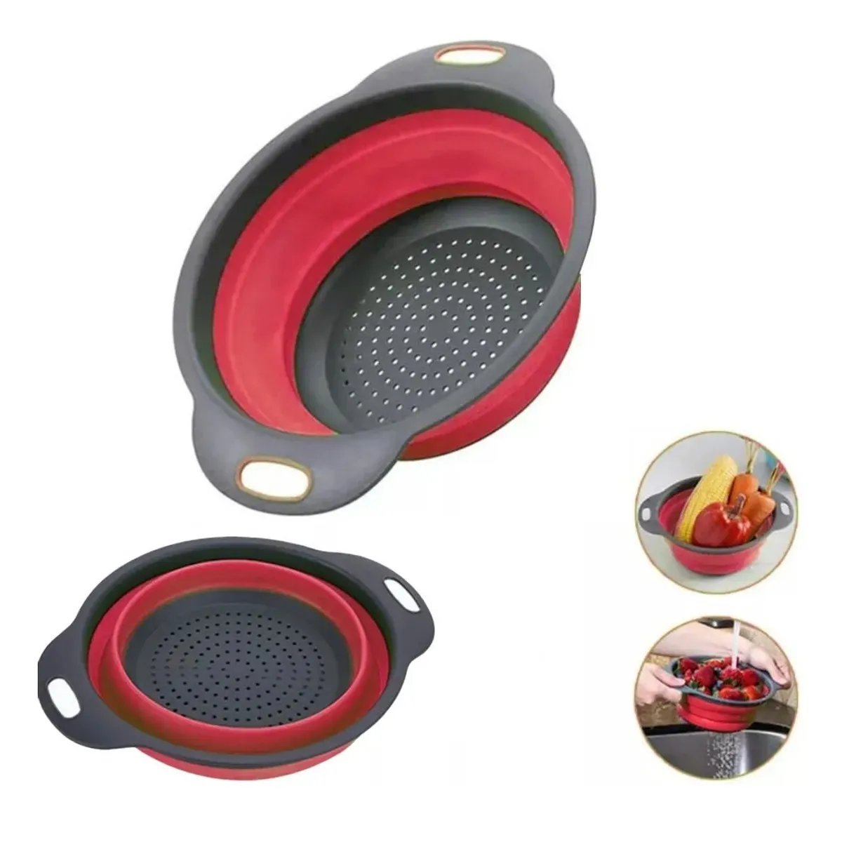 GENERICO - Colador Plegable Colador Plastico Silicona Redondo 24 Cm