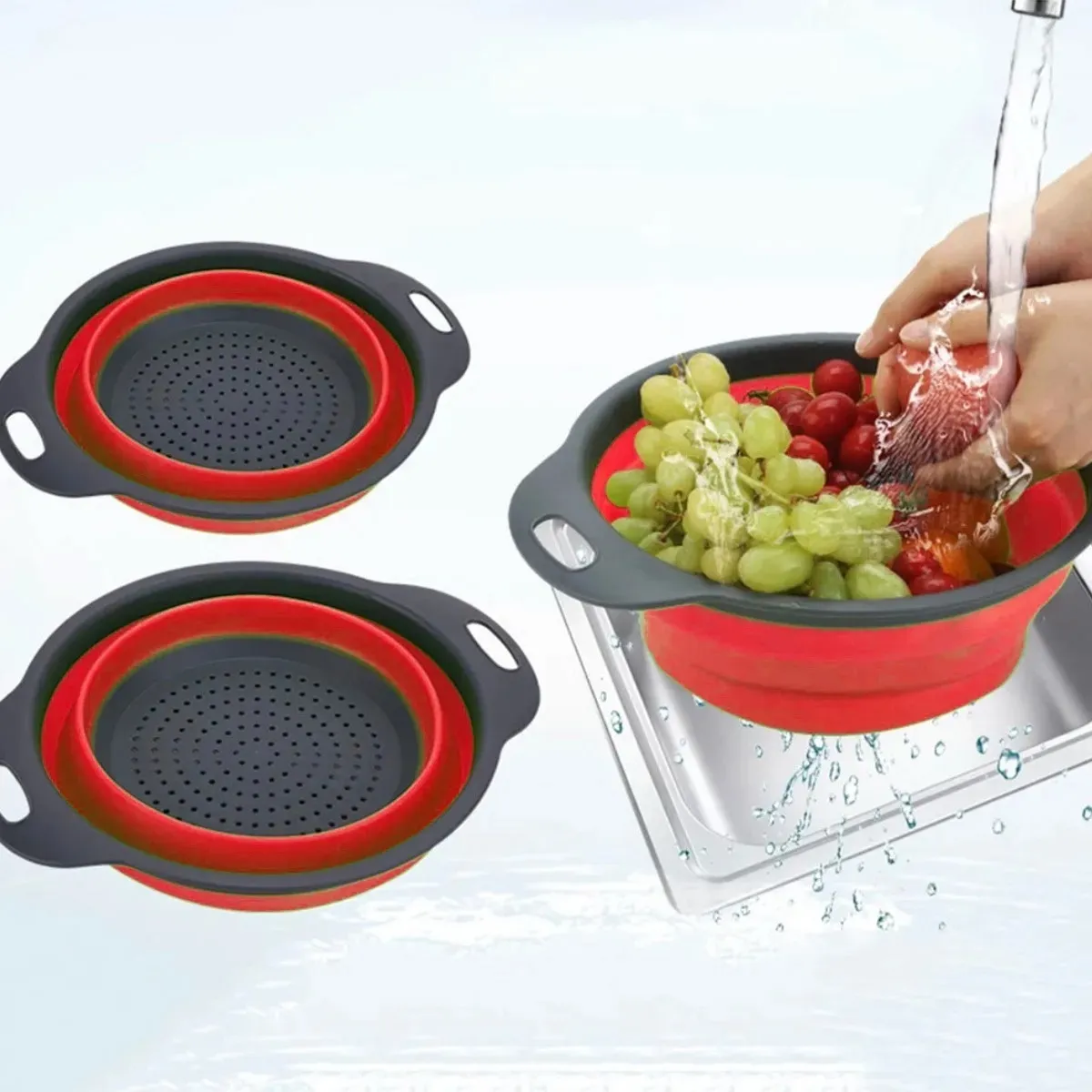 GENERICO - Colador Plegable Colador Plastico Silicona Redondo 24 Cm