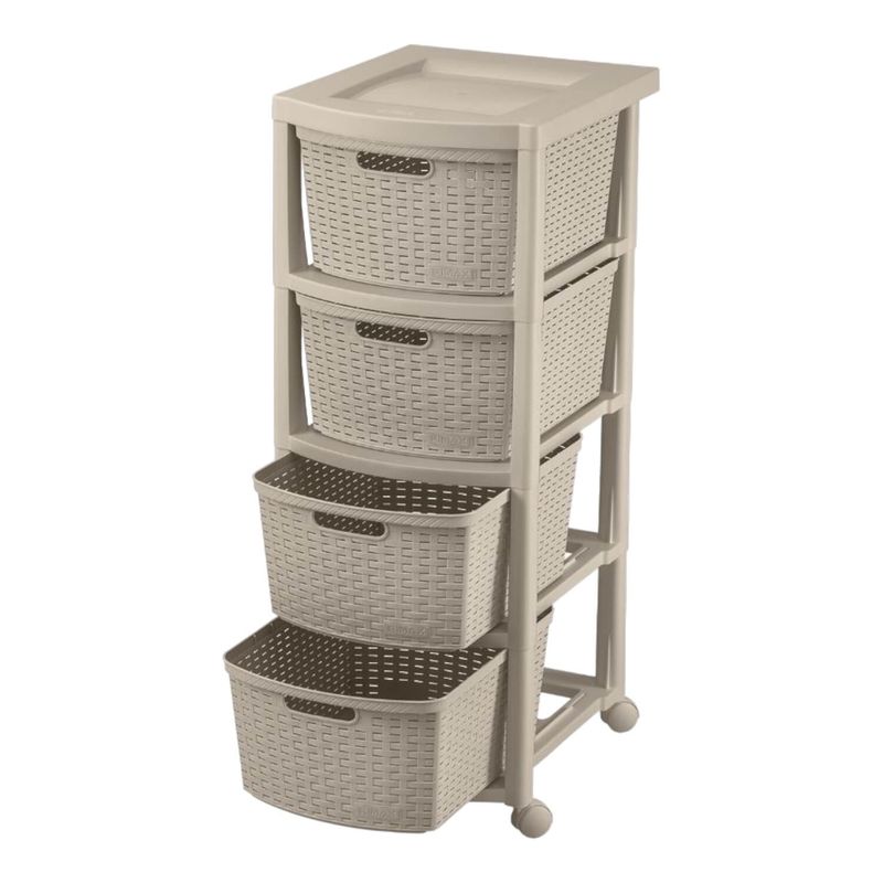 RIMAX - Cajonero Rattan 4 Gavetas Taupe 39x33x83.5 cms Rimax