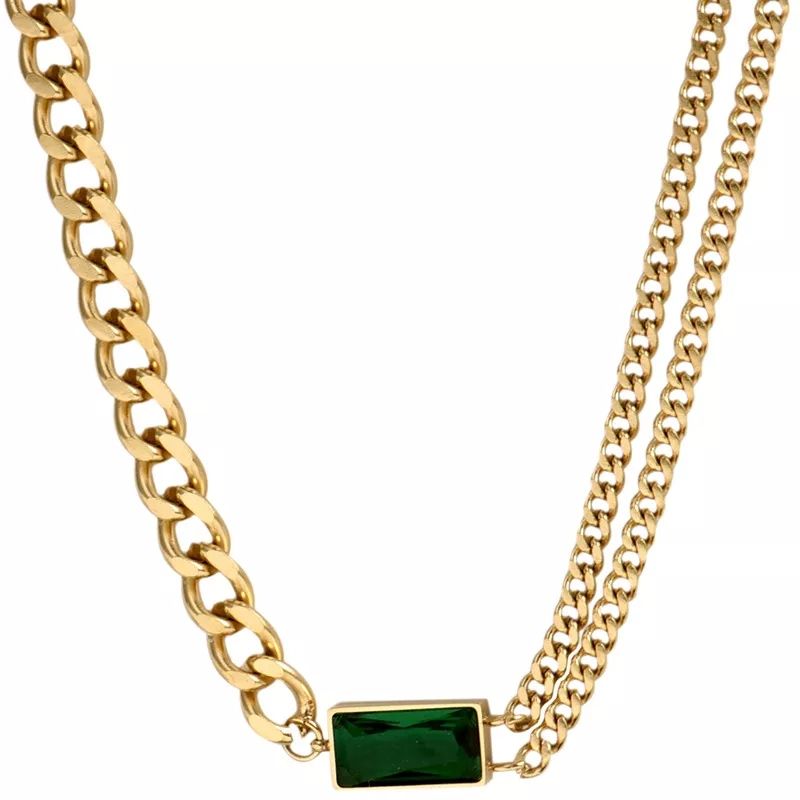 LUXURYJOYAS - Collar Circón Verde Oro 18kt Baño Exclusivo