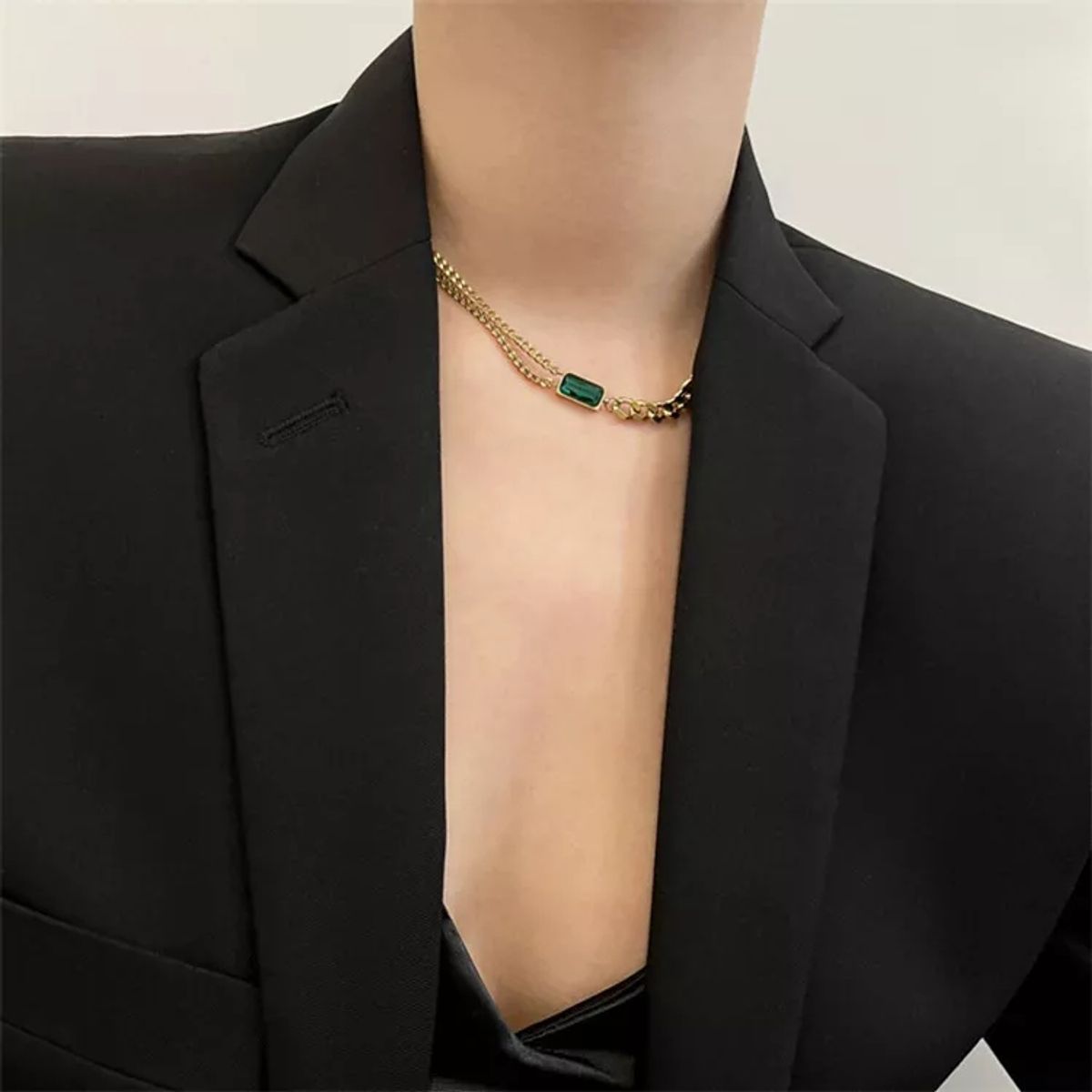 LUXURYJOYAS - Collar Circón Verde Oro 18kt Bañado Exclusivo