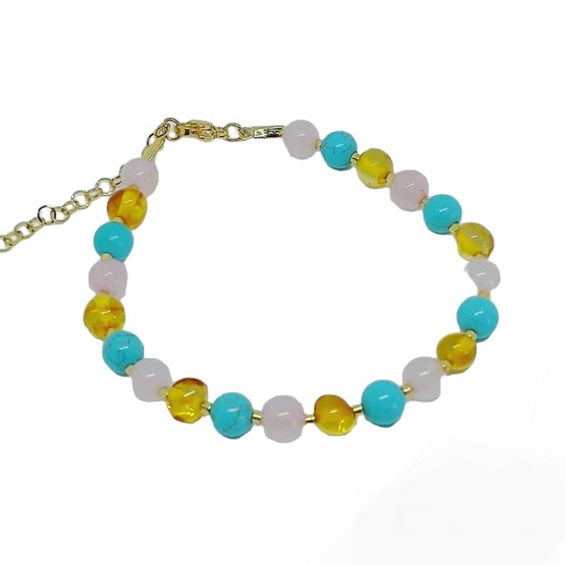 CORAZÓN DE ÁMBAR - Pulsera estabilizadora de ánimo ámbar turquesa y cuarzo rosa