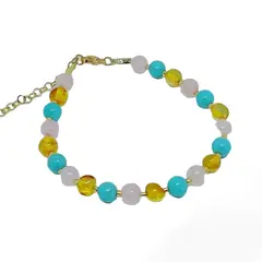 CORAZÓN DE ÁMBAR - Pulsera estabilizadora de ánimo ámbar turquesa y cuarzo rosa