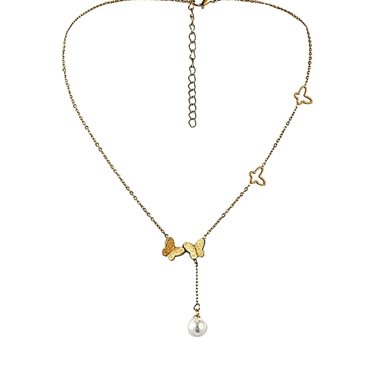 LUXURYJOYAS - Collar Mariposa Perla Doble Baño Oro 18kt Cenvio