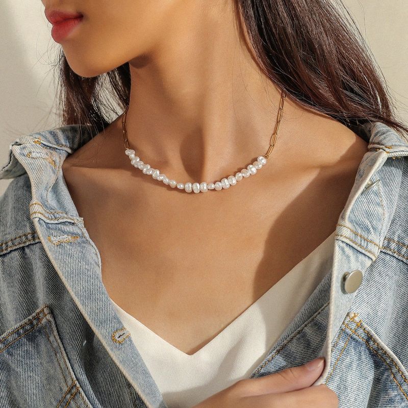 LUXURYJOYAS - Collar Perlas Asimétrica Baño Oro 18kt sello 18k