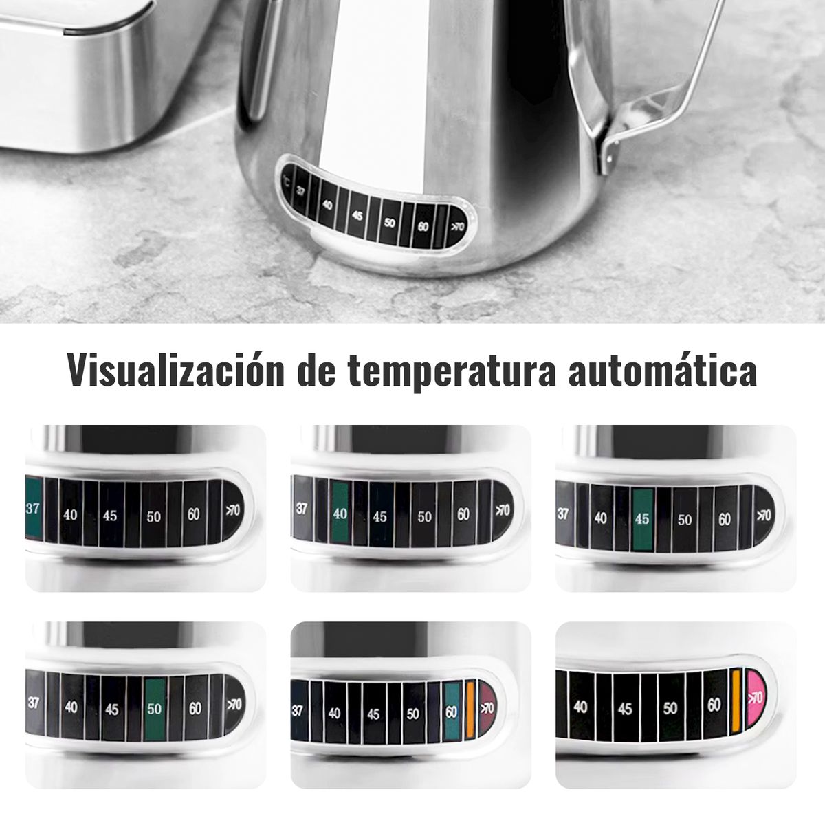 CHEFCHOICE - Jarra Espuma De Leche Con Termometro Texturizar 21oz600ml Plateado.