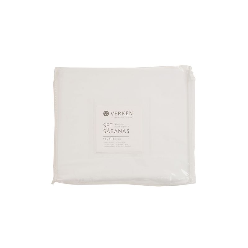 VERKEN - Set de sábanas 400 hilos King - Blancas