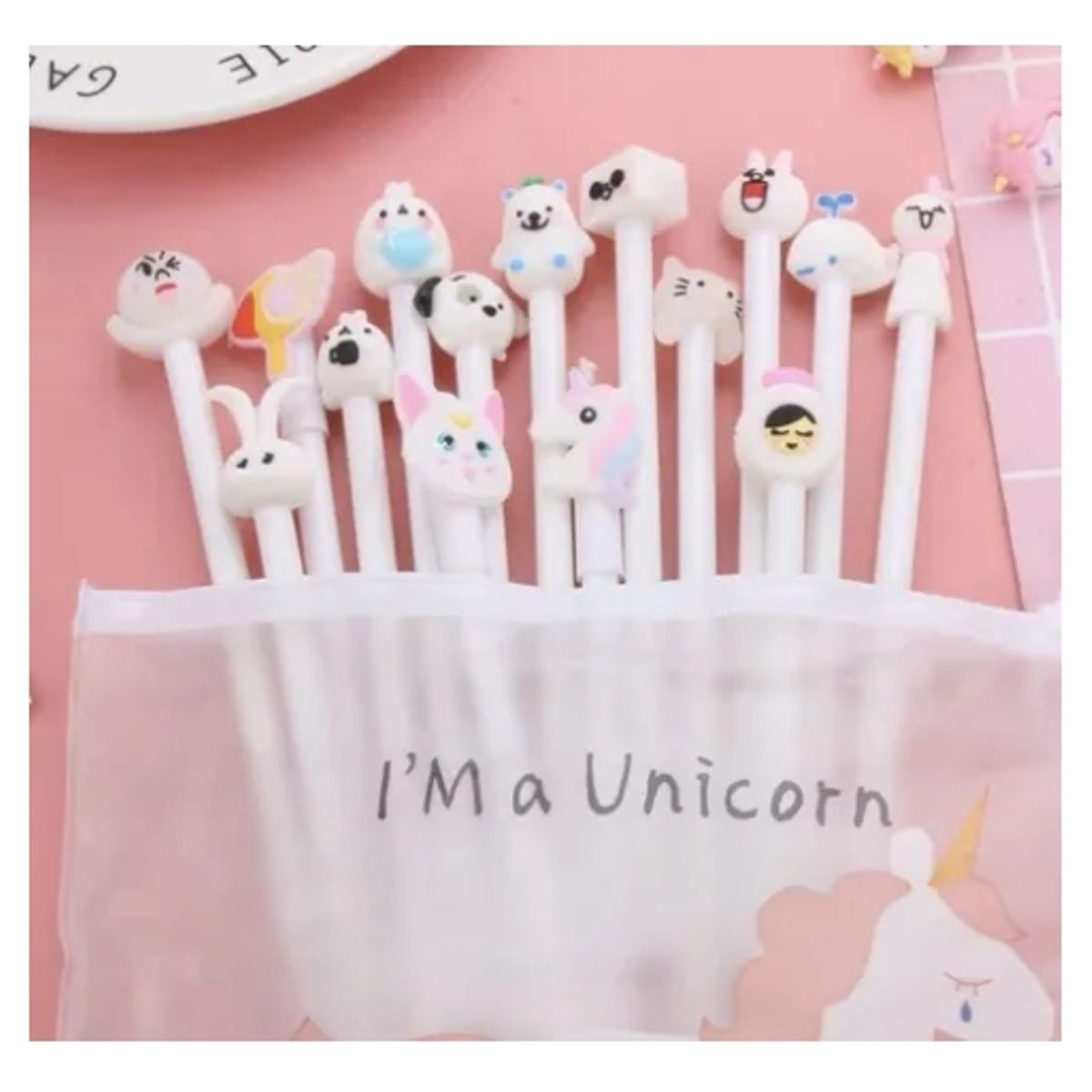 GENERICO - Set 20 Lápices Con Diferentes Diseño En Estuche BLANCO