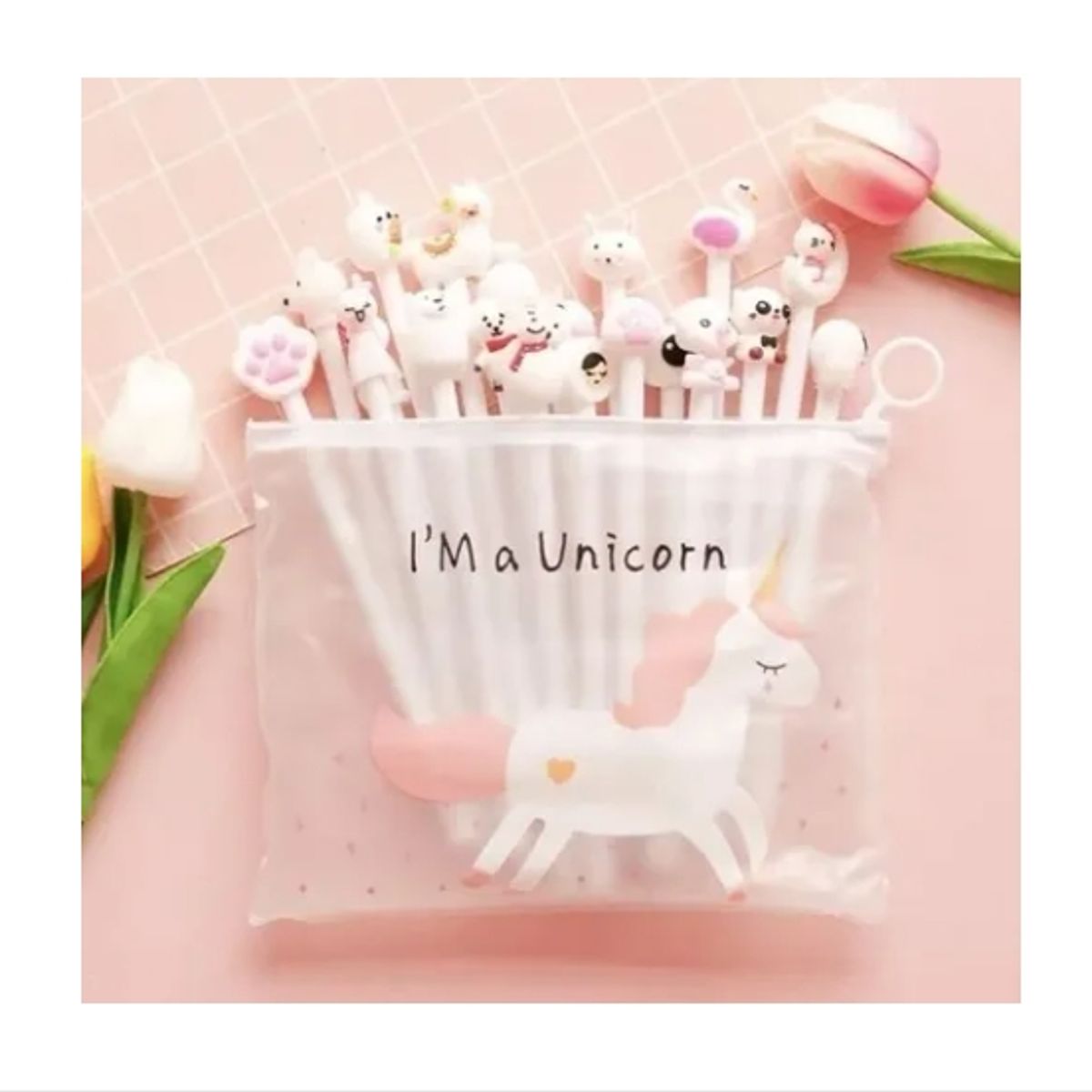 GENERICO - Set 20 Lápices Con Diferentes Diseño En Estuche BLANCO