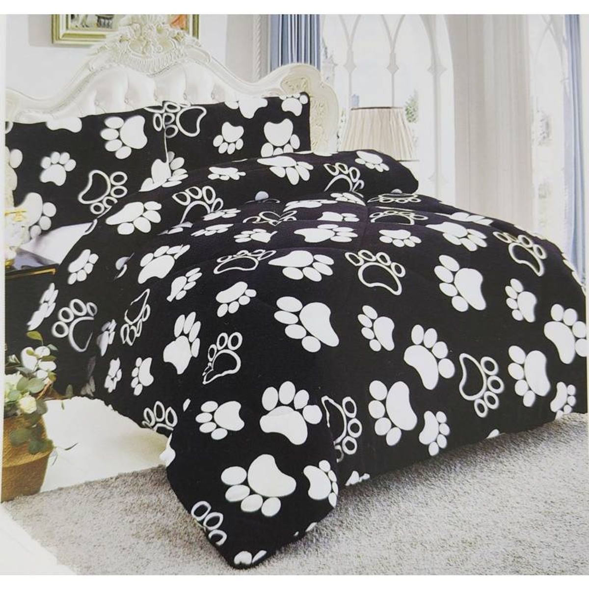 GENERICO - Cobertor de invierno Plush con Chiporro 2 plazas - Huellas Patitas