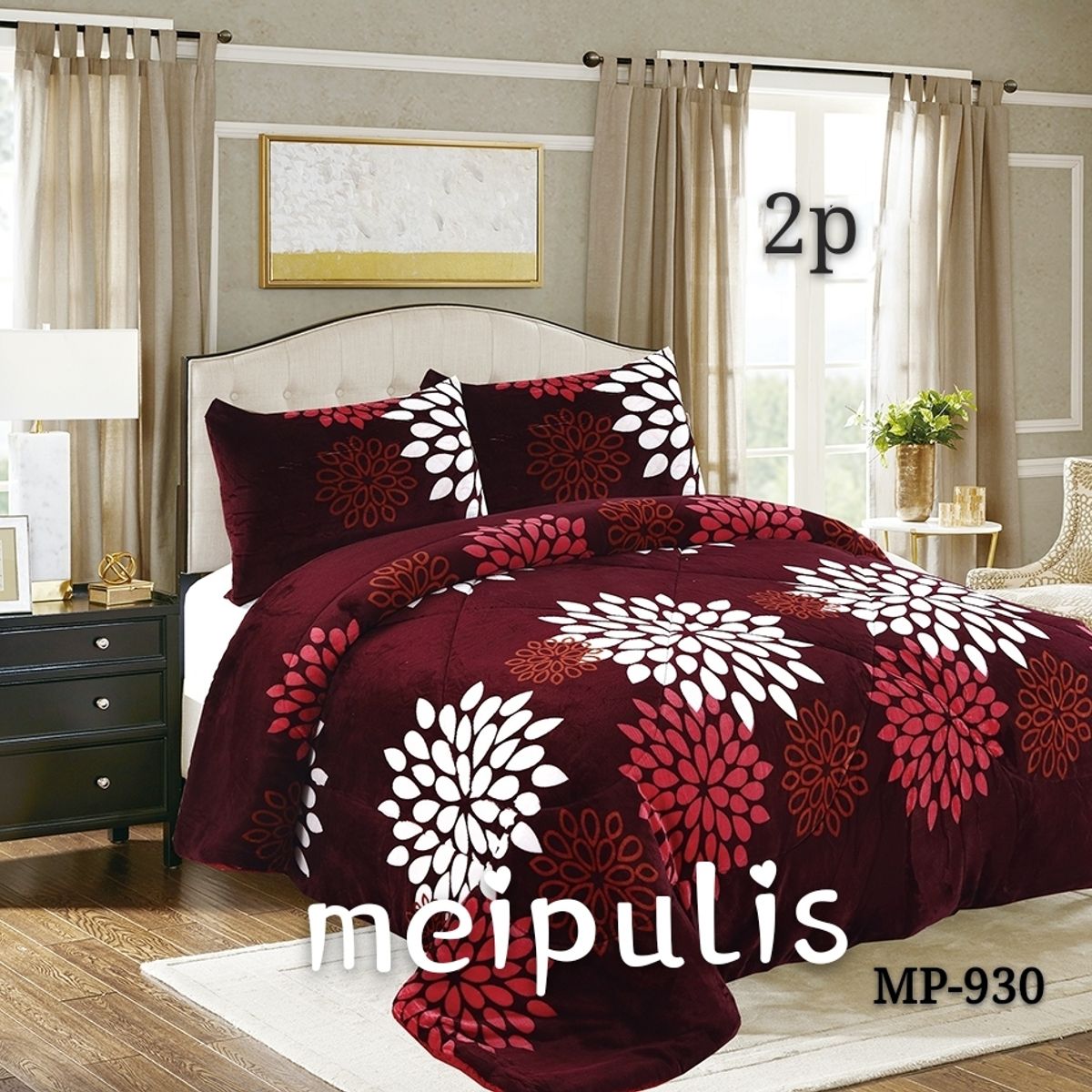 GENERICO - Cobertor de invierno Plush con Chiporro 2 plazas - Burdeo