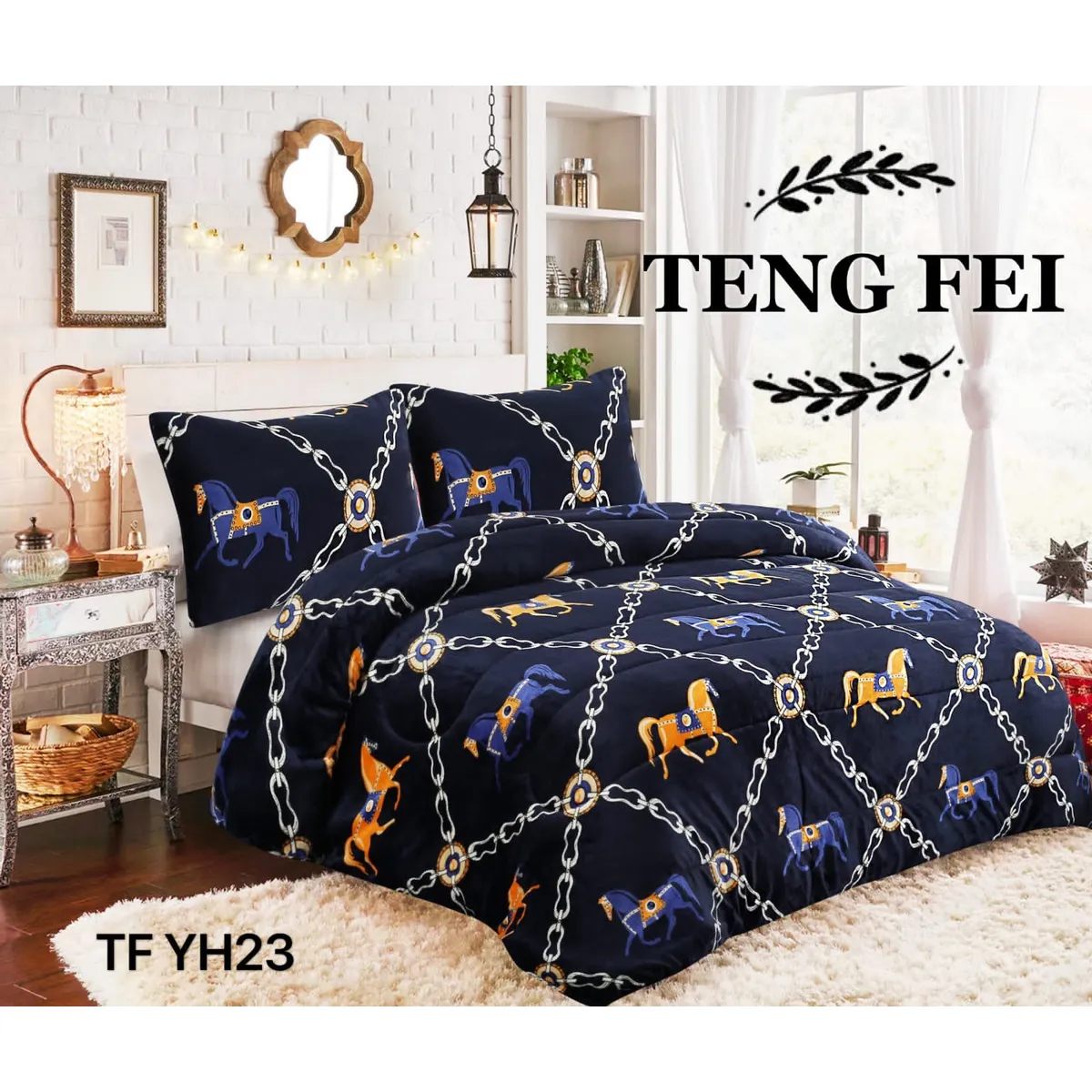 GENERICO - Cobertor de invierno Plush con Chiporro 2 plazas - Caballos