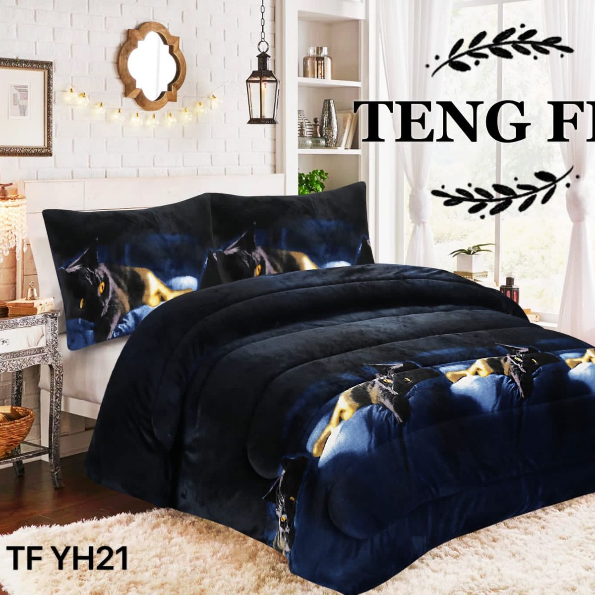 GENERICO - Cobertor de invierno Plush con Chiporro 2 plazas - Negro Gatito