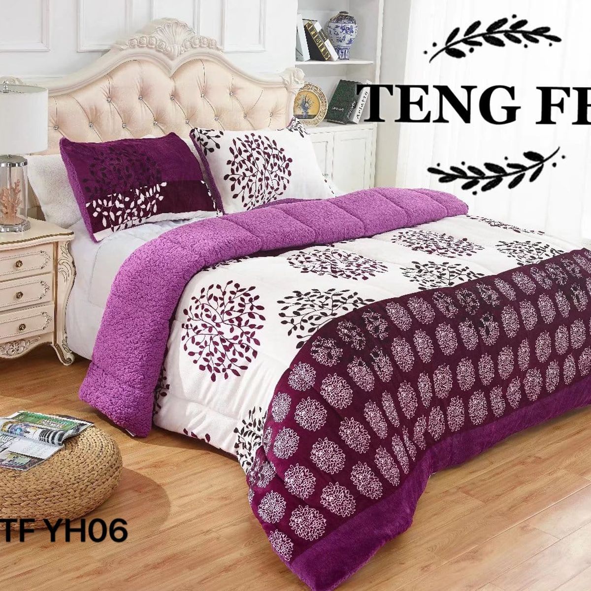 GENERICO - Cobertor de invierno Plush con Chiporro 2 plazas - Morado Blanco