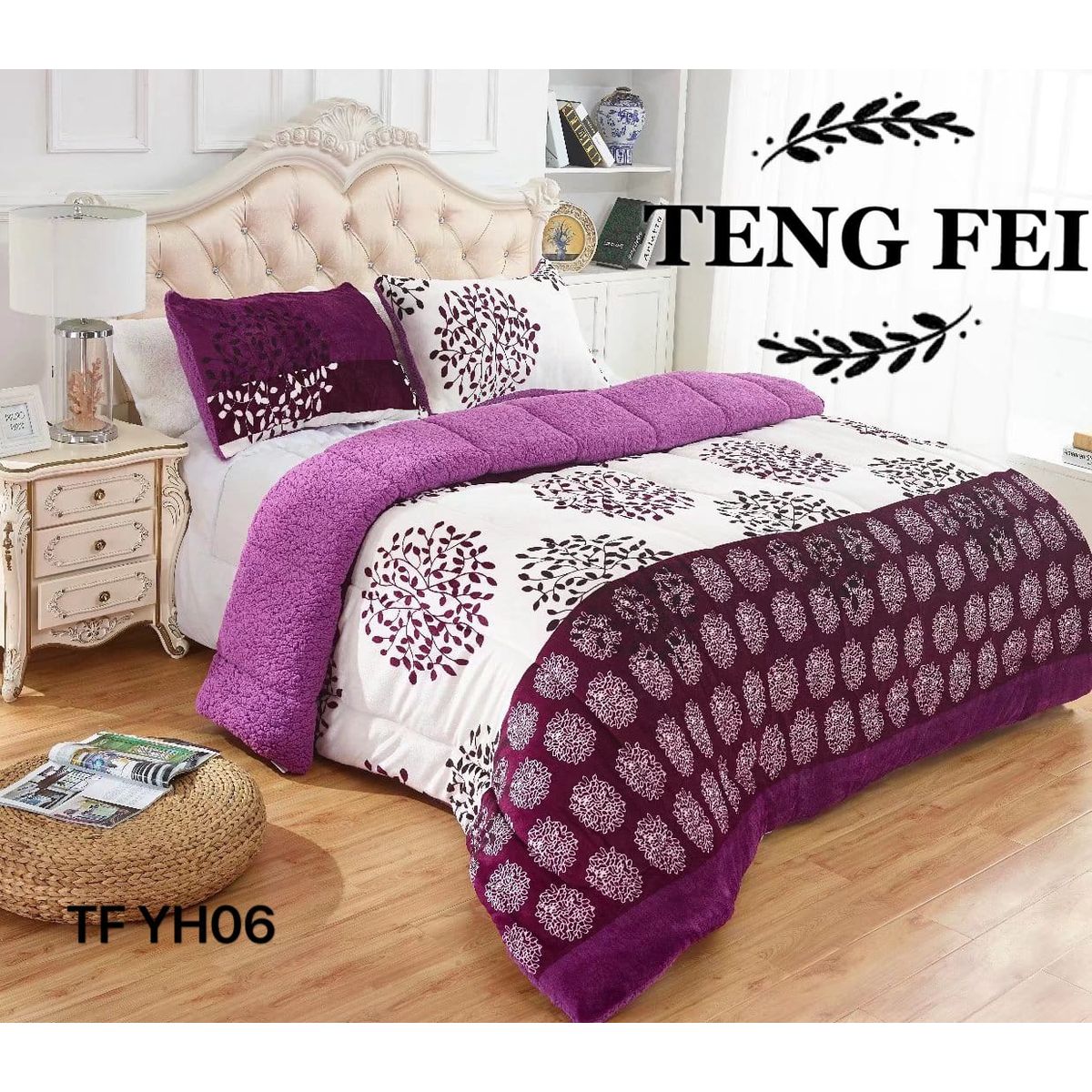 GENERICO - Cobertor de invierno Plush con Chiporro 2 plazas - Morado Blanco