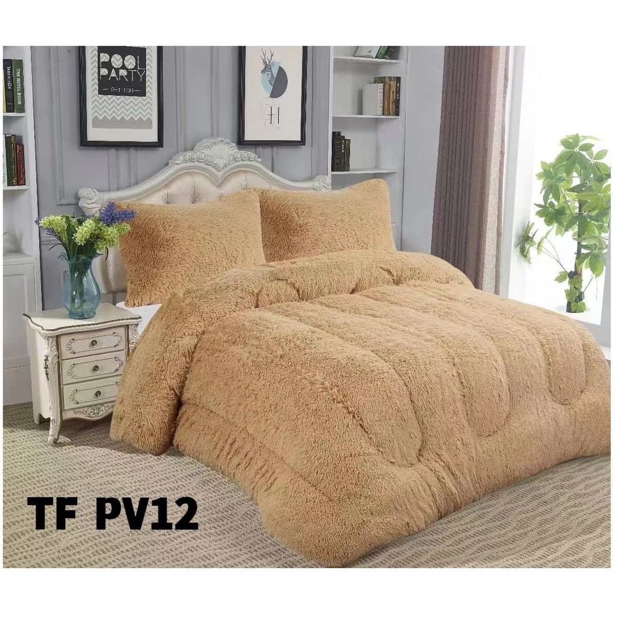 GENERICO - Cobertor de invierno peludo con chiporro 2 Plazas - Beige