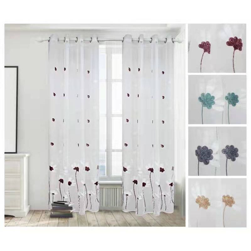 GENERICO - Set de Cortinas de tela Visillo tipo Velo diseño bordado Turquesa