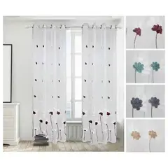 GENERICO - Set de Cortinas de tela Visillo tipo Velo diseño bordado Turquesa