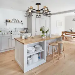 GENERICO - Lampara De Techo Madera Metal Negro Cromo 5 Luces Nordica