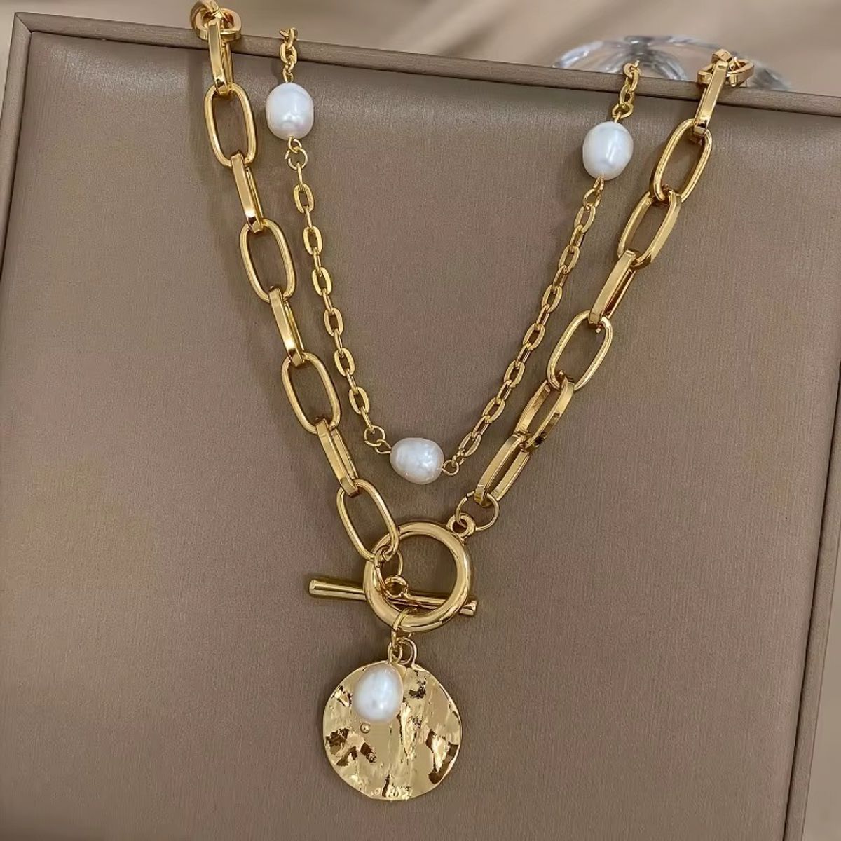 LUXURYJOYAS - Collar De Capa De Cadena Gruesa De Lucky Brand Doble Perlas