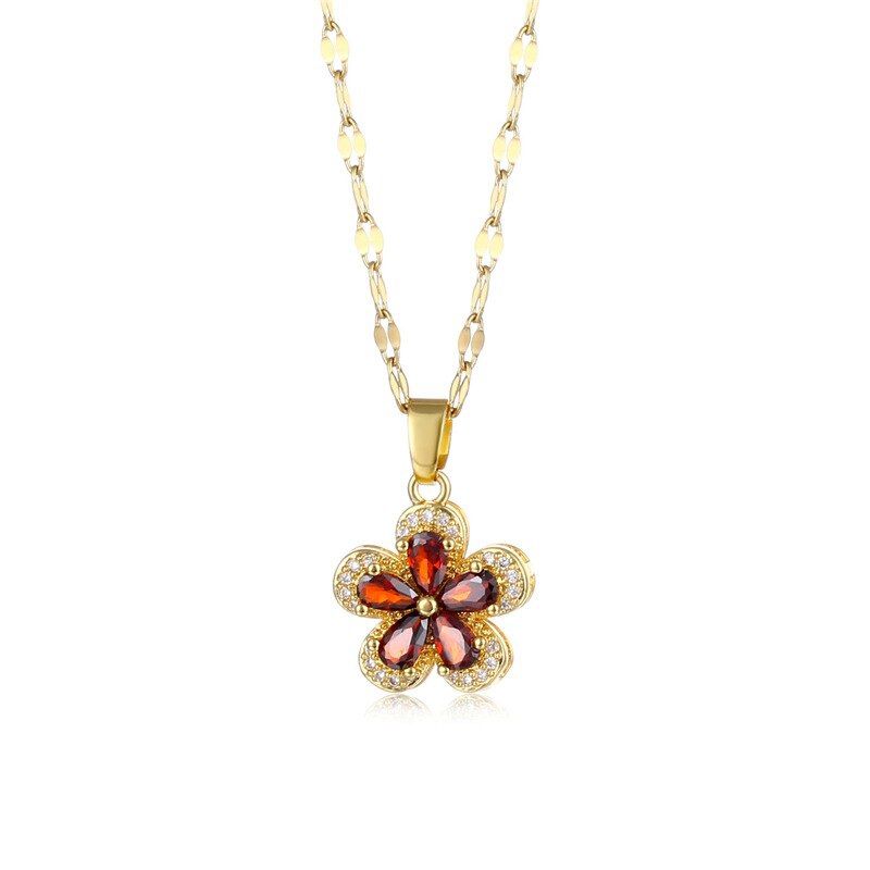 LUXURYJOYAS - Collar Flor Rubi Baño Oro 18kt