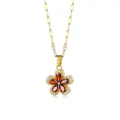 LUXURYJOYAS - Collar Flor Rubi Baño Oro 18kt