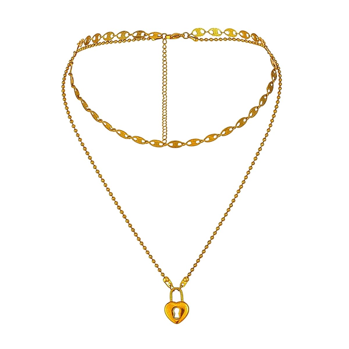 LUXURYJOYAS - Collar Corazón Doble Baño Oro 18kt San Valentín 39cms