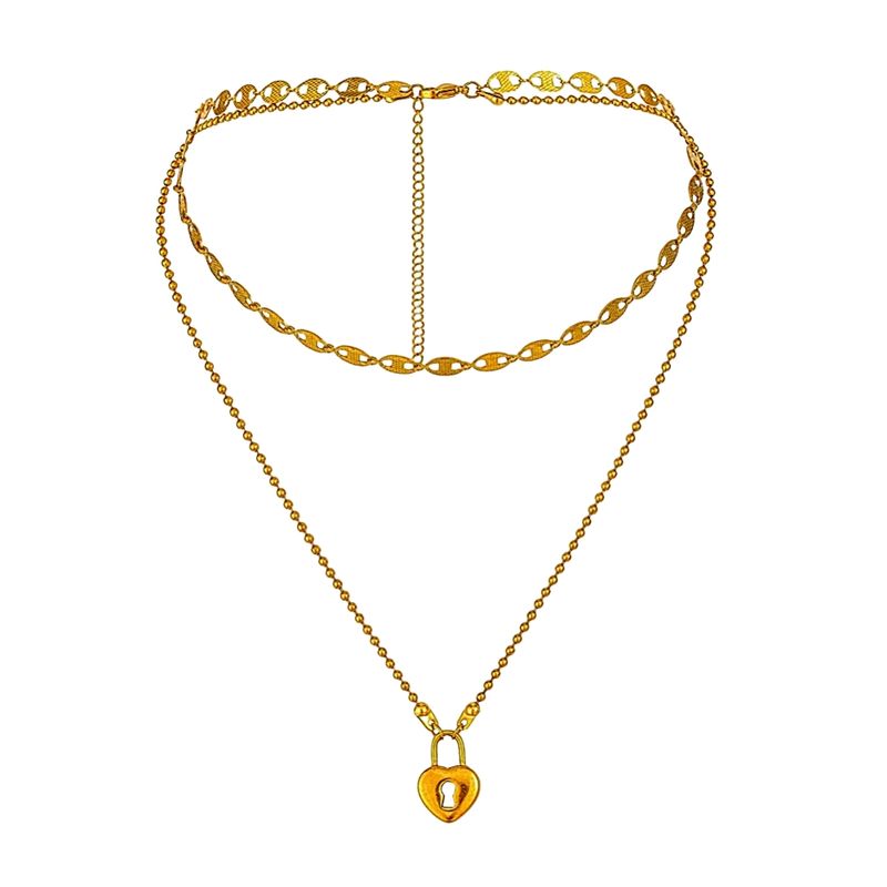 LUXURYJOYAS - Collar Corazón Doble Baño Oro 18kt San Valentín 39cms