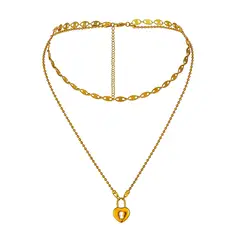 LUXURYJOYAS - Collar Corazón Doble Baño Oro 18kt San Valentín 39cms