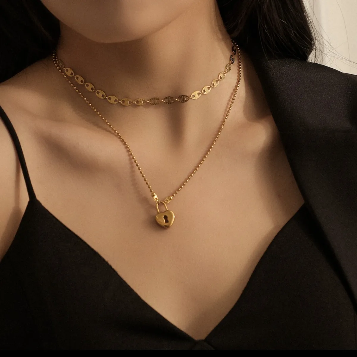 LUXURYJOYAS - Collar Corazón Doble Baño Oro 18kt San Valentín 39cms