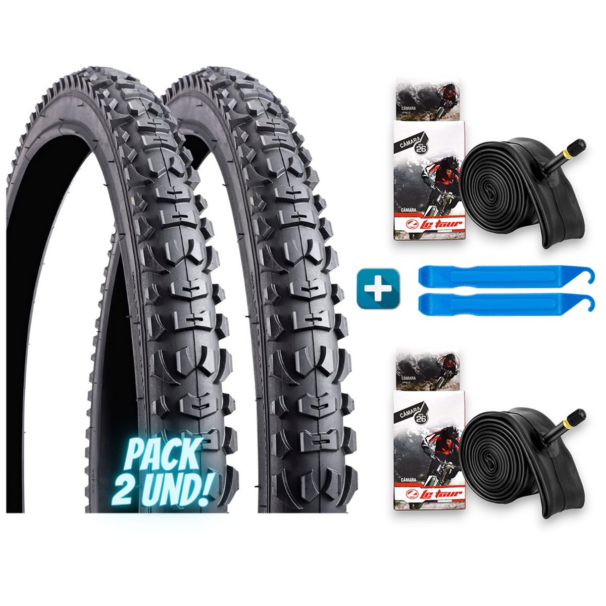 FANTOM - Pack 2 Neumaticos con Camara Aro 26 X 2.10 Fantom Rocky