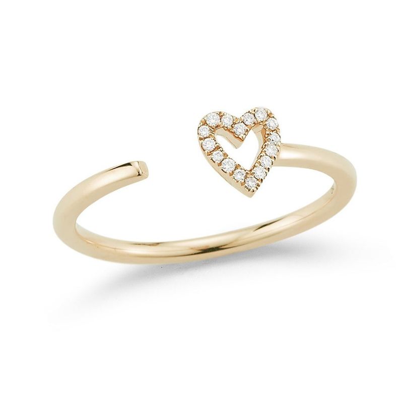 TULIPA - Anillo plata bañada en oro con  corazon de circones ajustable
