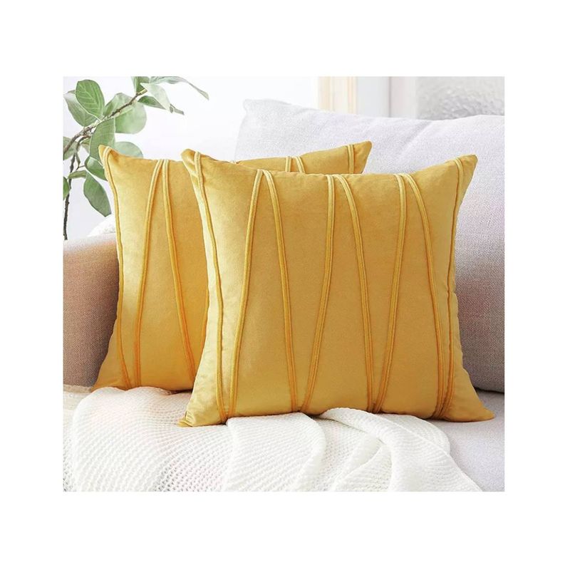 GENERICO - Pack 2 Fundas De Cojin  Terciopelo Rayas Suaves 45x45 Color Amarillo