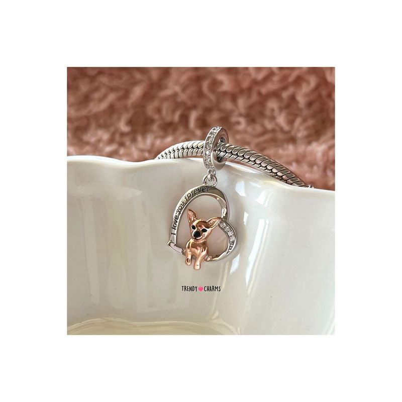 TRENDY CHARMS - Charm Perro Chihuahua Te amo Plata 925