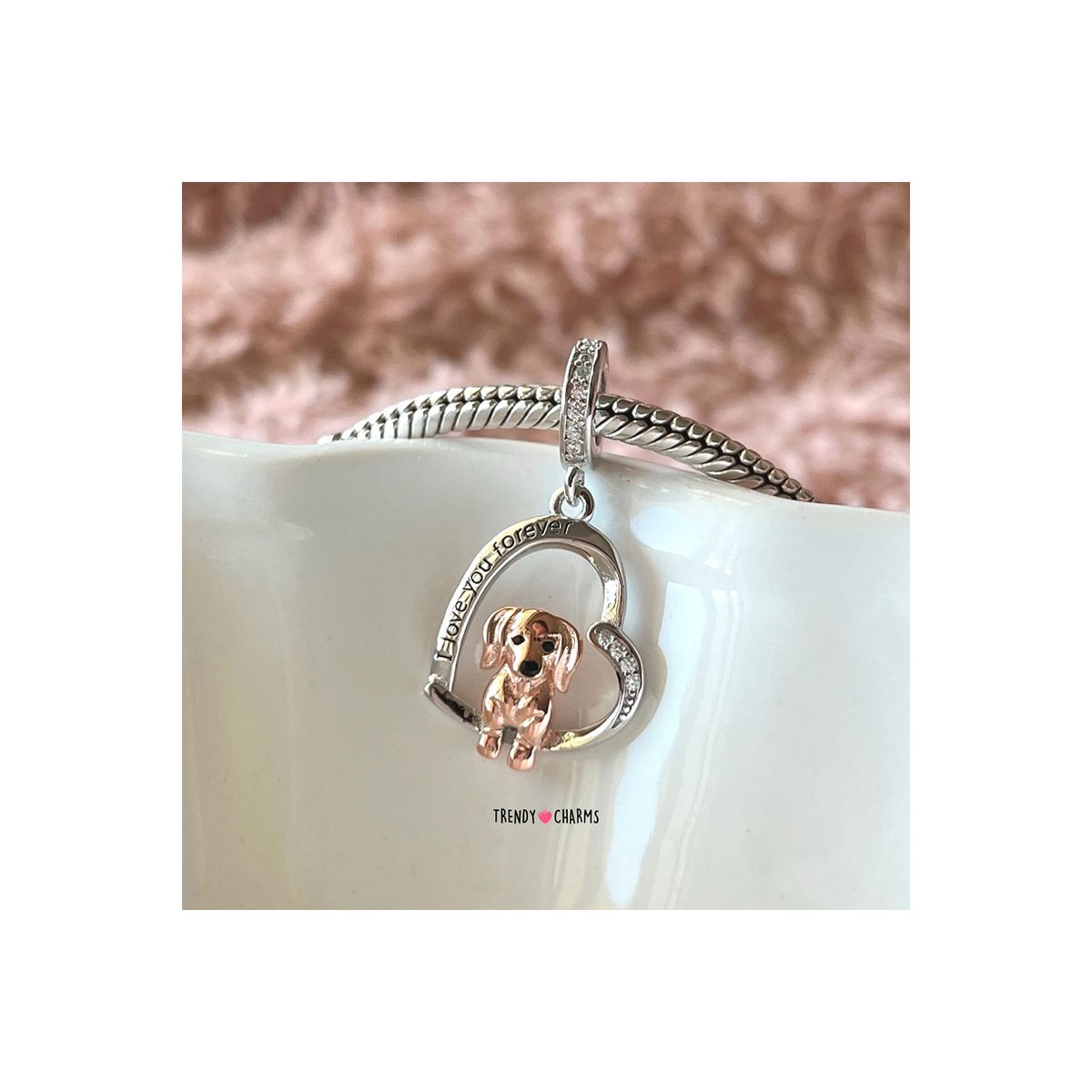 TRENDY CHARMS - Charm Perro Salchicha Te amo Plata 925