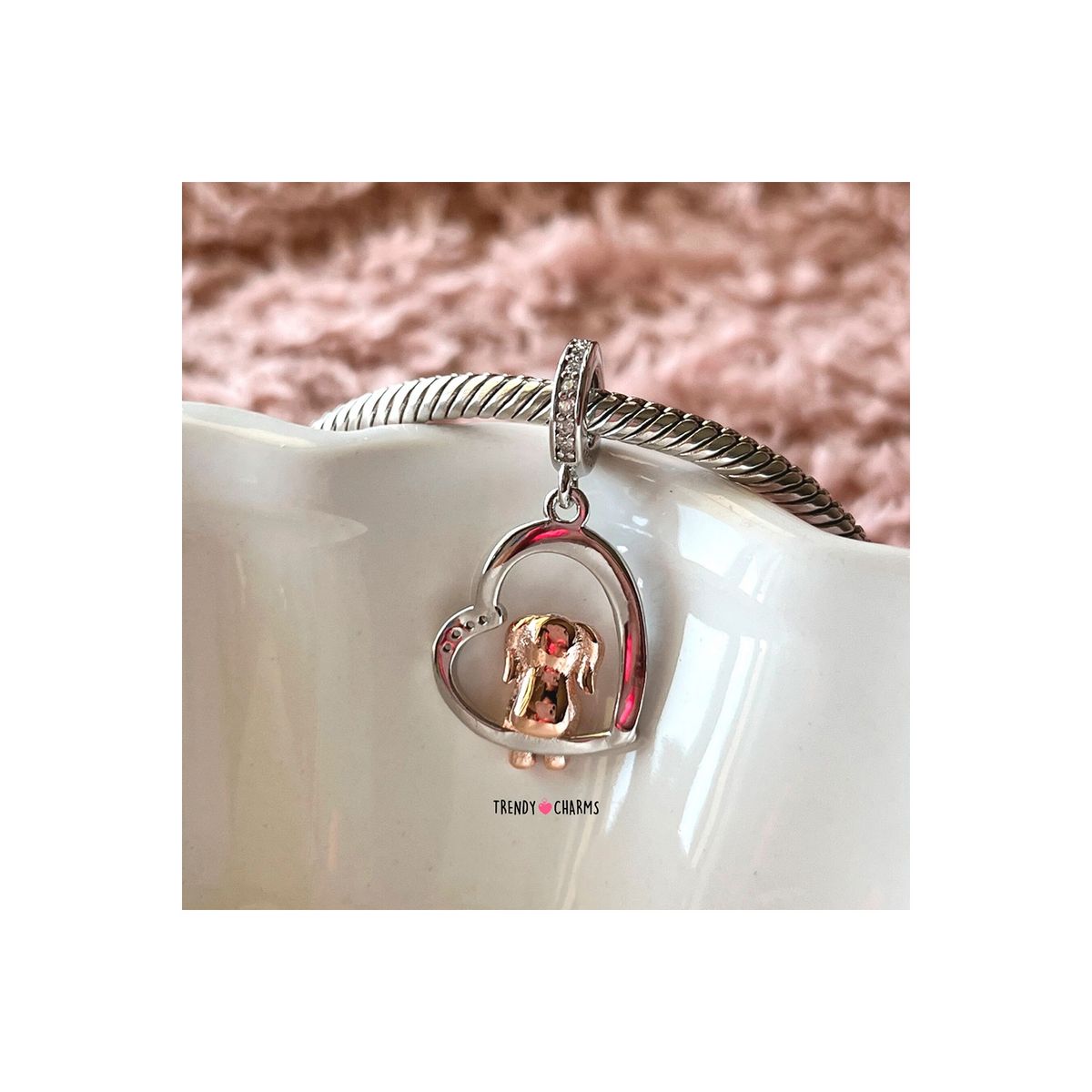 TRENDY CHARMS - Charm Perro Salchicha Te amo Plata 925