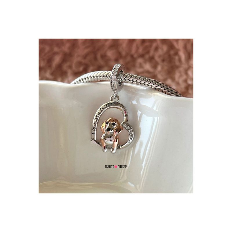 TRENDY CHARMS - Charm Perro Beagle Te amo Plata 925