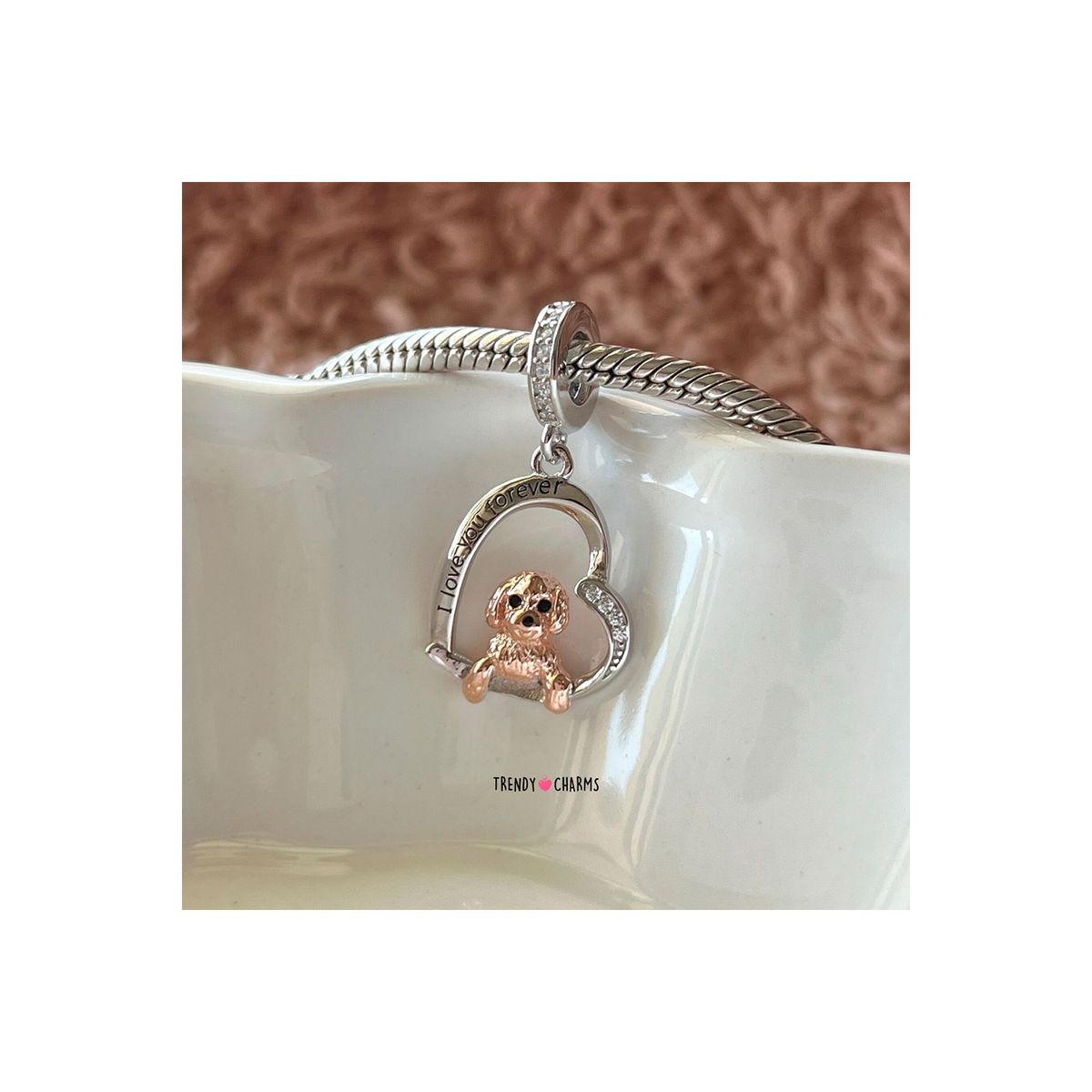 TRENDY CHARMS - Charm Perro Poodle Te Amo Plata 925