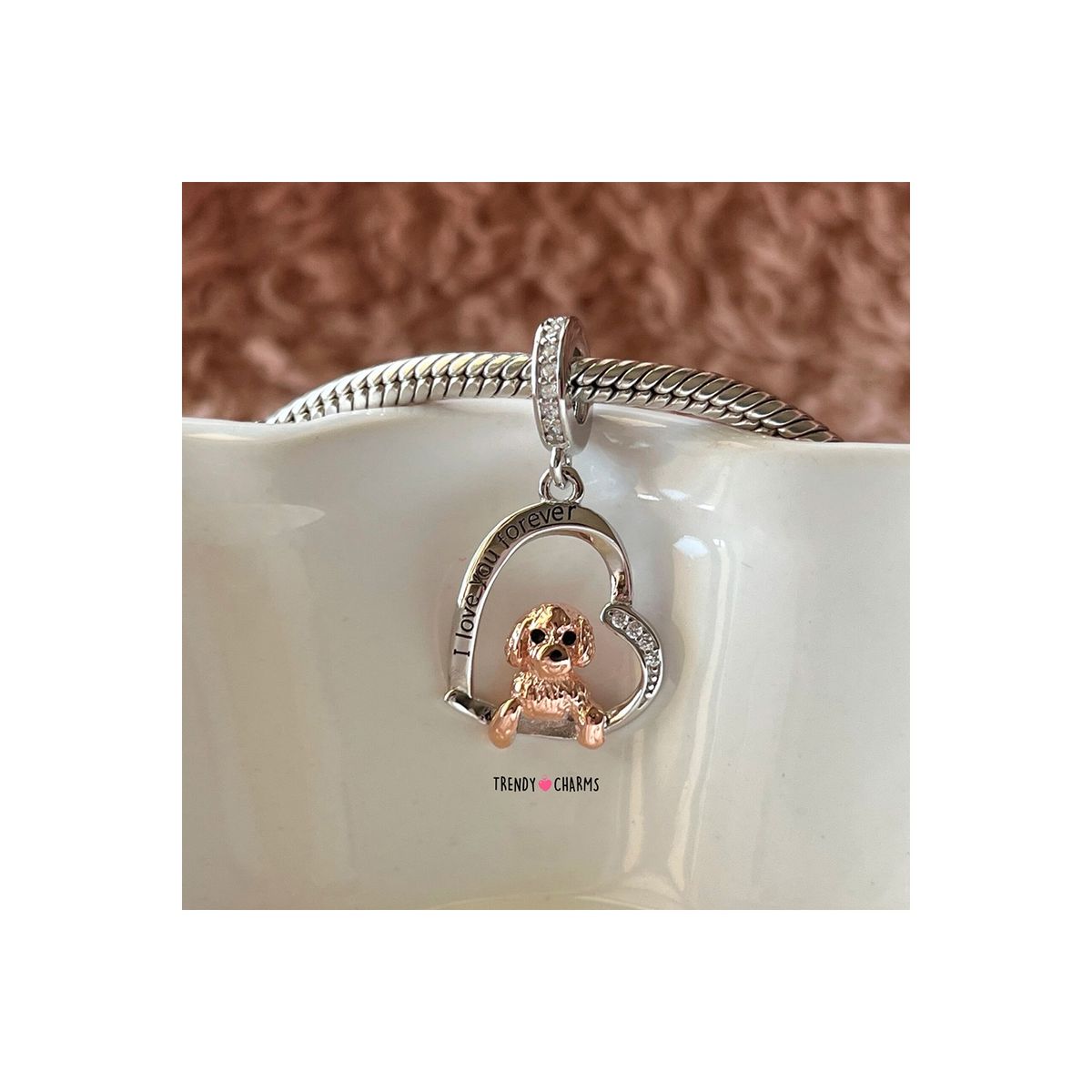 TRENDY CHARMS - Charm Perro Poodle Te Amo Plata 925